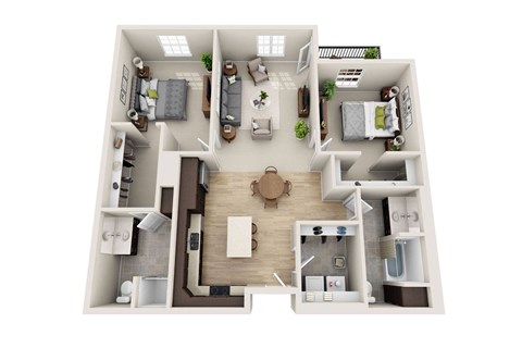 Floor plan for 2 beds, 2 baths, 1220 sqft